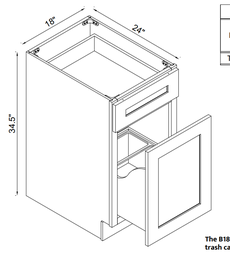 Base Waste Bin Cabinet - 1 Pullout Door 1 Drawer