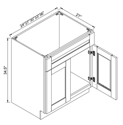 Vanity Sink Base Cabinets 21"D - 2 Doors 1 False Drawer