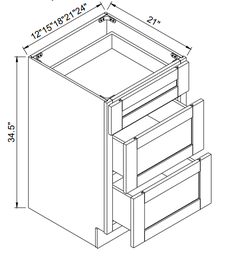 Vanity Drawer Cabinets 21"D - 3 Drawers
