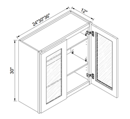 Wall Glass Cabinets 30"H - 2 Glass Doors