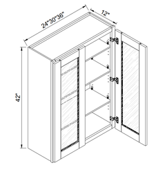 Wall Glass Cabinets 42"H - 2 Glass Doors