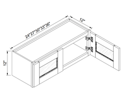 Wall Glass Cabinets 12"H - 2 Glass Doors
