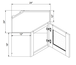 Diagonal Corner Wall Glass Cabinets 18"H - 1 Glass Door