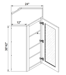 Diagonal Corner Wall Glass Cabinets 42"H - 1 Glass Door